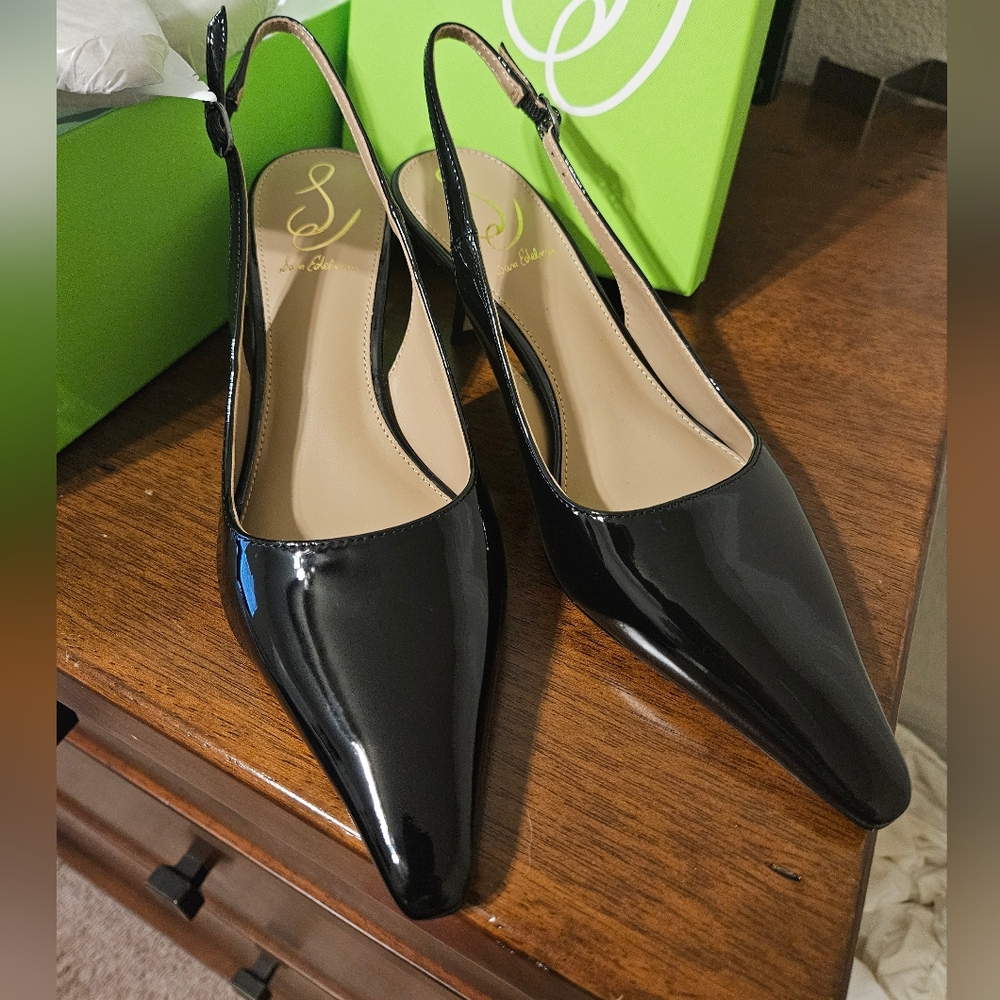 New Sam Edelman Blanka Sling Black Patent Leather Size 7 Womens